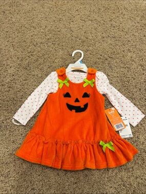 Baby Starters Orange Pumpkin Corduroy Dress with White Polka Dot Top